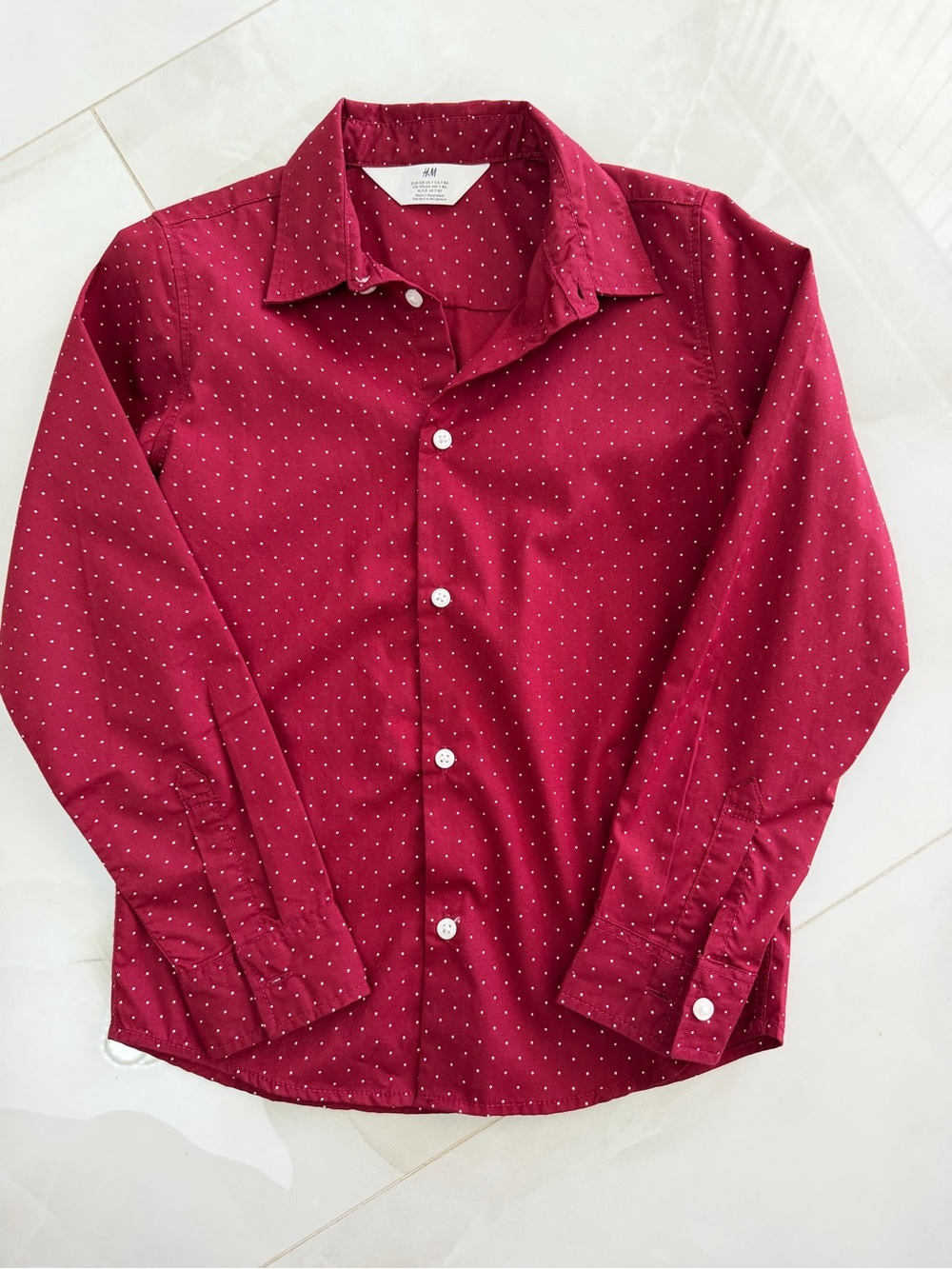 H&M Men's Burgundy Dot-Print Button-Down Shirt